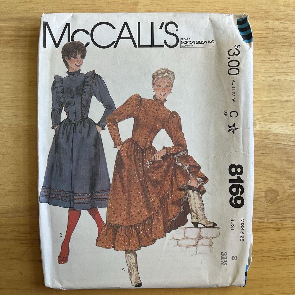 Vintage 1982 McCall’s 8169 Sewing Pattern Dress Size 8 Uncut Prairie Western